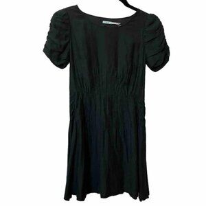 Kimchi Blue Puff Sleeve Black Cotton Silk Polka Dot Dress 4